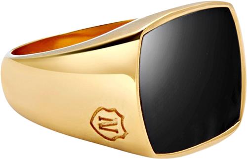 Nialaya Men's Gold Plated Signet Ring With Onyx 8 - Ringe hos Magasin