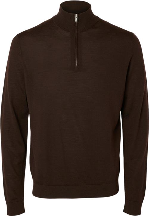 Se Selected Homme Slhtray LS Knit Merino Half ZIP NOO Mand Chocolate Torte Sweatshirts Str S Merino - hos Magasin ved Magasin