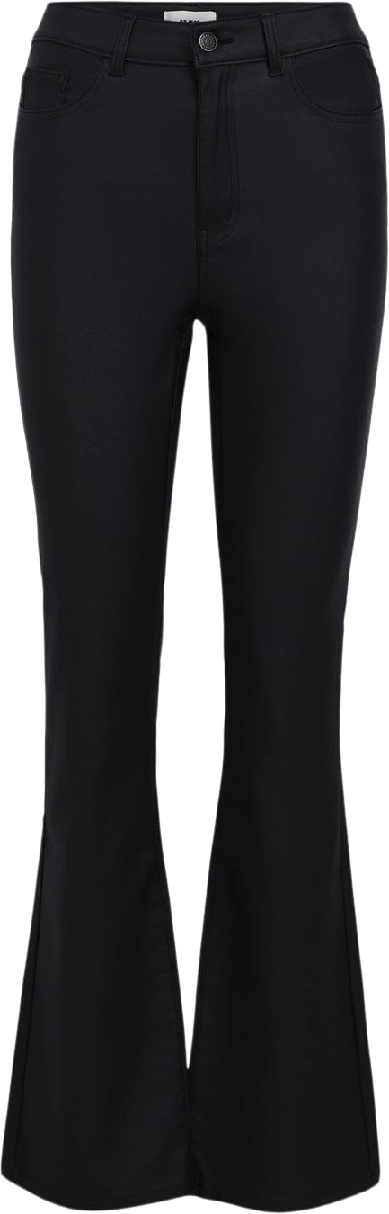 Object Objbelle Coated MW Flared Pant DIV Kvinde Black Bukser Str L - hos Magasin