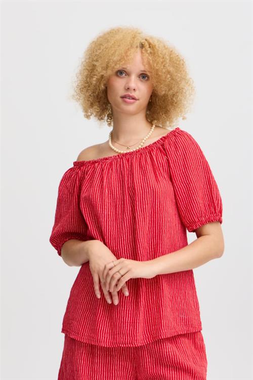 Sorbet Sbalexa Stribe SS TOP Kvinde Ribbon Red Kortærmede Bluser Str L - hos Magasin