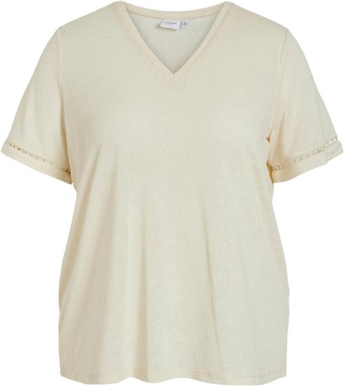 Se Vila Vinulan Vneck S/S Lace T-shrt/cur Kvinde Birch Kortærmede T-shirts Str 46 - hos Magasin ved Magasin