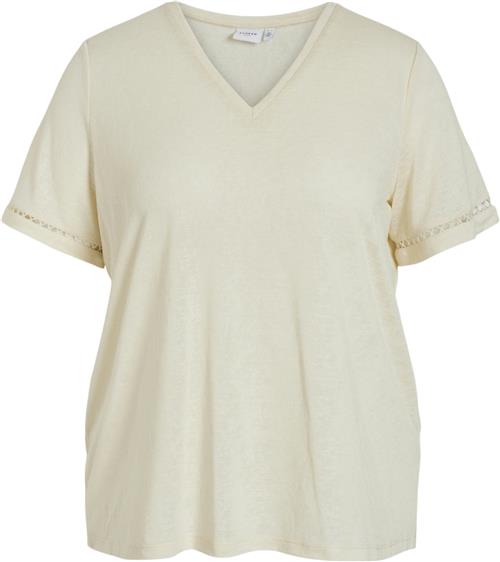 Vila Vinulan Vneck S/S Lace T-shrt/cur Kvinde Birch Kortærmede T-shirts Str 54 - hos Magasin