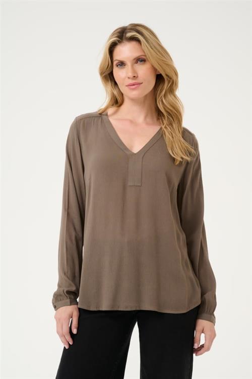 Kaffe Amber Blouse LS Kvinde Major Brown Langærmede Bluser Str 46 - hos Magasin