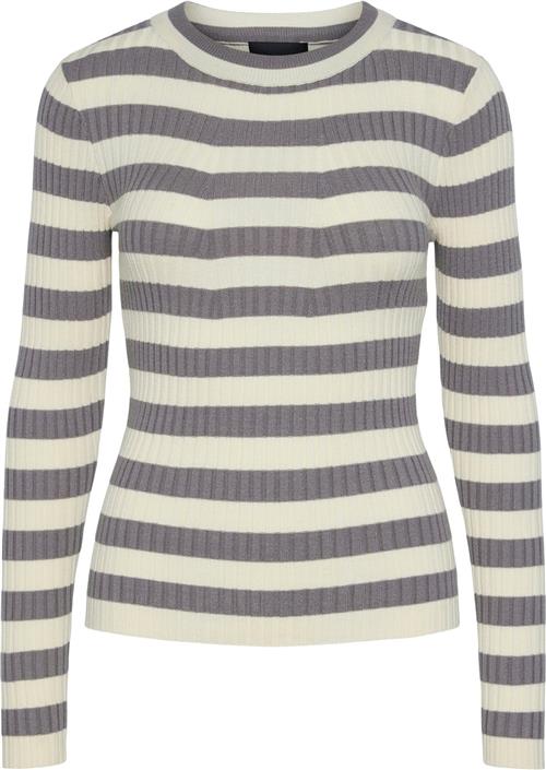 Pieces Pccrista LS Oneck Knit Noos BC Kvinde December Sky/wide Birch Stripes Sweaters Str L - hos Magasin