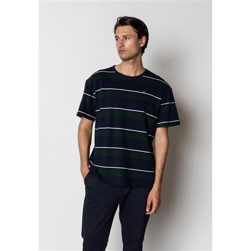 Clean Cut Copenhagen Sigurd Tshirt Mand Navy/deep Green Stripe Kortærmede T-shirts Str XL - Bomuld hos Magasin