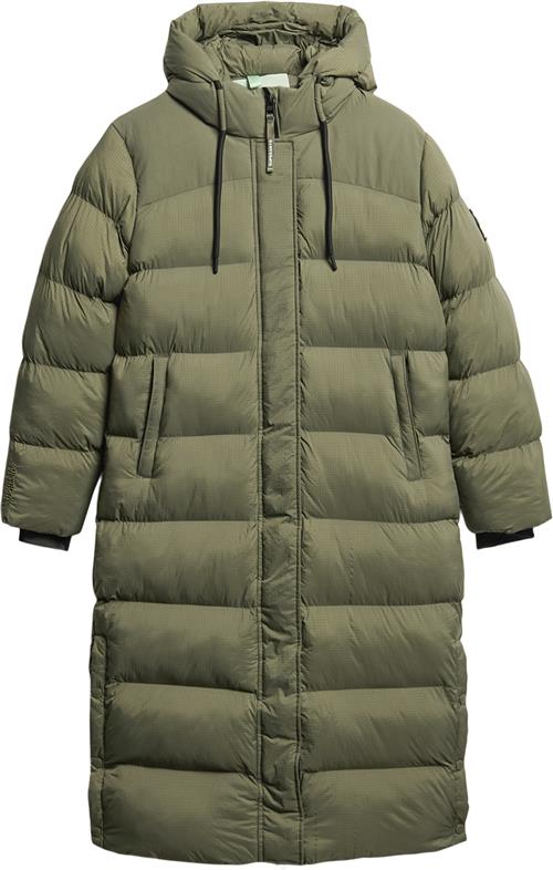 Superdry Ripstop Longline Puffer Jacket Kvinde Dusty Olive Green Grid Dunjakker Str S - hos Magasin