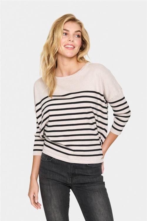 Se Saint Tropez Milasz Rneck St. Pullover Kvinde Gray Morn Mila Stripe Sweaters Str S - hos Magasin ved Magasin