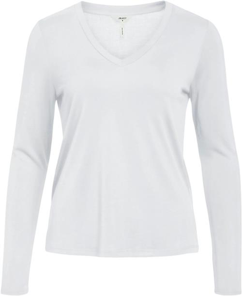 Object Objannie RE L/S Vneck TOP Noos Kvinde White Langærmede T-shirts Str L - hos Magasin