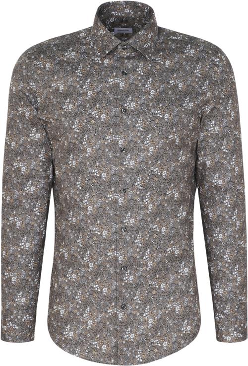 Seidensticker Business Shirt Slim Long Sleeve Kentcollar Print Mand Grey Langærmede Skjorter Str 42 - Bomuld hos Magasin