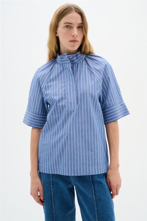 Se InWear Merlissaiw SS Shirt Kvinde Blue Stripes Skjorter Regular Fit Str 42 - hos Magasin ved Magasin