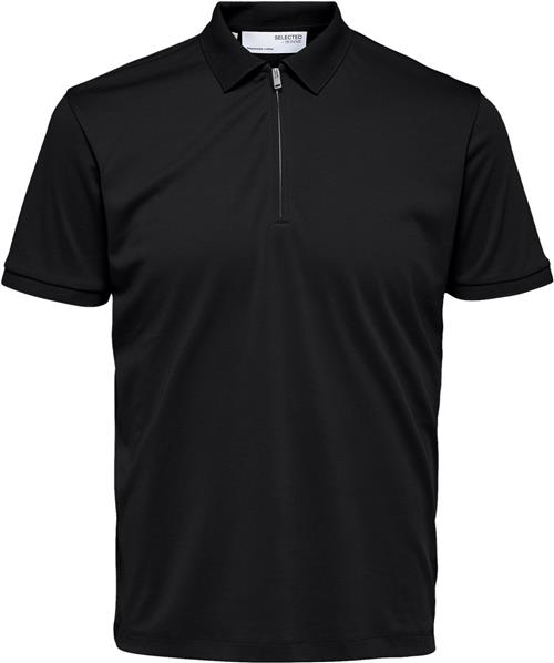 Selected Homme Slhfave ZIP SS Polo Noos Mand Sort Kortærmede Poloer Str L - hos Magasin