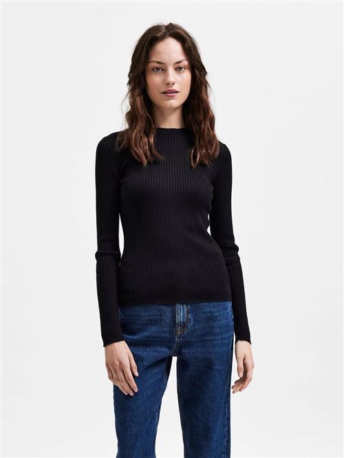 Selected Femme Slflydia NEW RIB LS Knit Oneck B Kvinde Sort Sweaters Str XS - hos Magasin