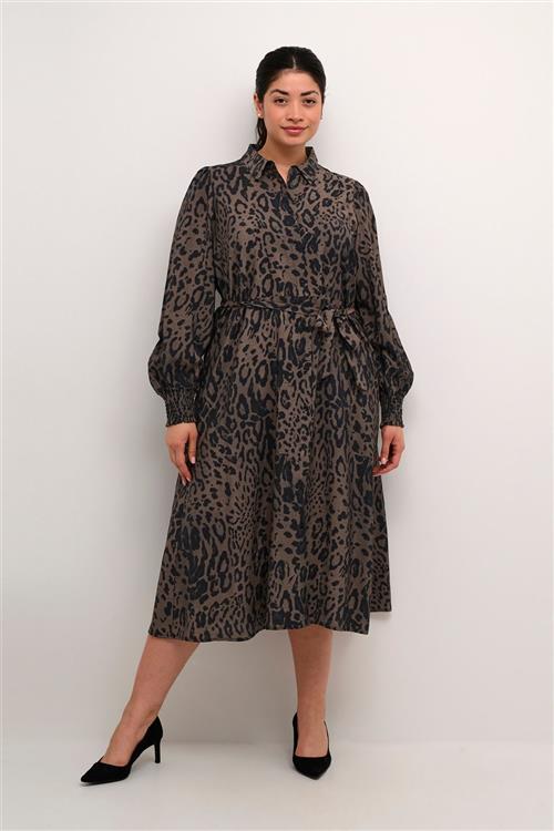 Kaffe Curve Kcjola Shirt Dress Kvinde Major Brown/black Leopard Midi Kjoler Str 46 - hos Magasin