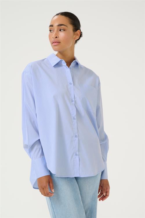 Kaffe Katara Shirt Kvinde Light Blue Pin Stripe Langærmede Skjorter Str 40 - hos Magasin