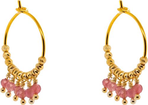 BeChristensen Mathilde Pink Tormaline Earrings Gold 15mm - Creoler hos Magasin