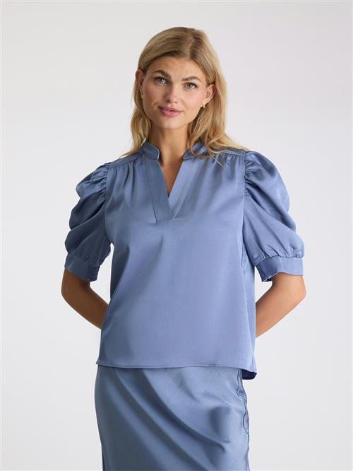 Neo Noir Roella Heavy Sateen Blouse Kvinde Smoke Blue Langærmede Bluser Str 42 - hos Magasin