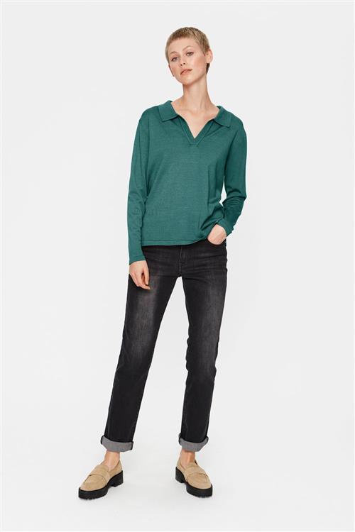 Saint Tropez Milasz Polo Pullover Kvinde Sagebrush Green Melange Langærmede Bluser Str XS - hos Magasin