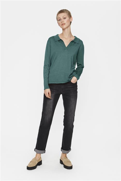 Se Saint Tropez Milasz Polo Pullover Kvinde Sagebrush Green Melange Langærmede Bluser Str XXL - hos Magasin ved Magasin