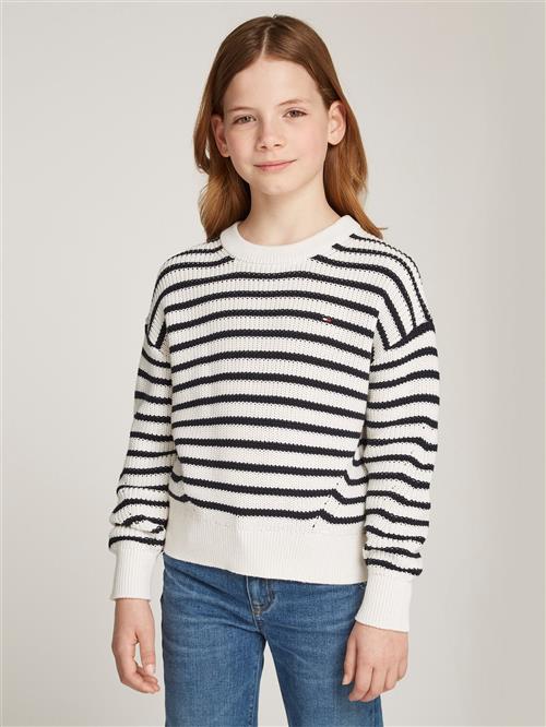 Se Tommy Hilfiger Essential Stripe Sweater Str 8 - Ancient White Desert Sky Stripe Sweatshirts hos Magasin ved Magasin