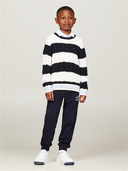 Tommy Hilfiger Colorblock Cable Regular Sweater Str 4 år / 104 cm - Desert Sky / Ancient White Stripes Strik hos Magasin