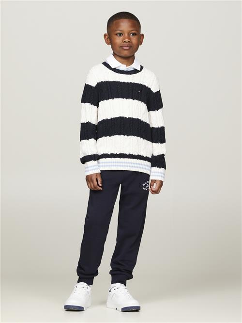 Tommy Hilfiger Colorblock Cable Regular Sweater Str 14 år / 164 cm - Desert Sky / Ancient White Stripes Strik hos Magasin