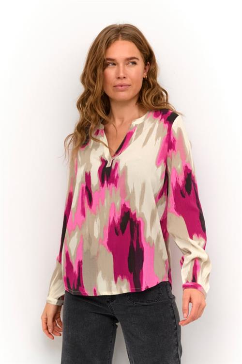 Kaffe Kabeathe Blouse Kvinde Pink Abstract Print Langærmede Bluser Str 40 - hos Magasin