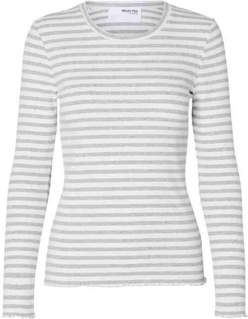 Selected Femme Slfanna LS Crew Neck TEE STR Noos Kvinde Light Grey Melange/w Snow White Str Langærmede T-shirts Regular Fit Str S - hos Magasin