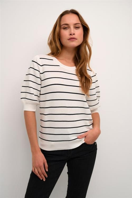 Cream Crsillar Knit Pullover Kvinde Eggnog Black Stripe Kortærmet Strik Str M - hos Magasin