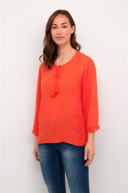 Cream Crbea 3/4 Sleeve Blouse Kvinde Poppy Red Langærmede Bluser Str 44 - hos Magasin