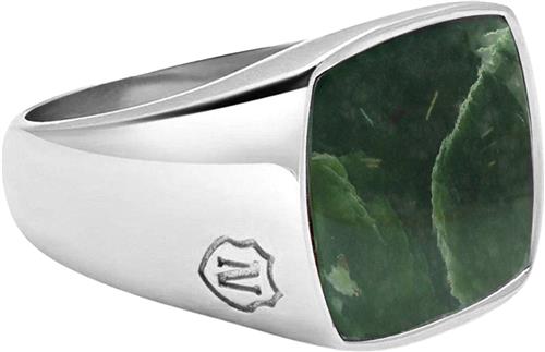 Nialaya Men's Silver Signet Ring With Green Jade 8 - Ringe Stål hos Magasin