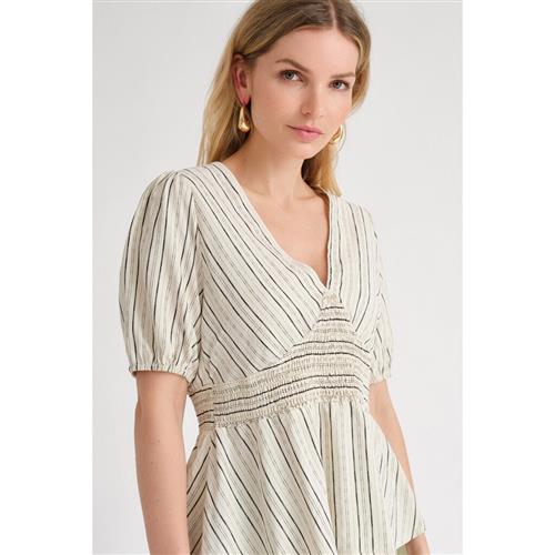 A-VIEW Lassie Blouse Kvinde Off White/black Stripe Kortærmede Bluser Str 42 - hos Magasin