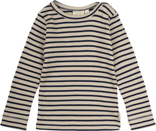 PETIT PIAO Tshirt L/S Modal Striped Str 92 cm - Indigo Plum/dark Langærmede T-shirts Bomuld hos Magasin