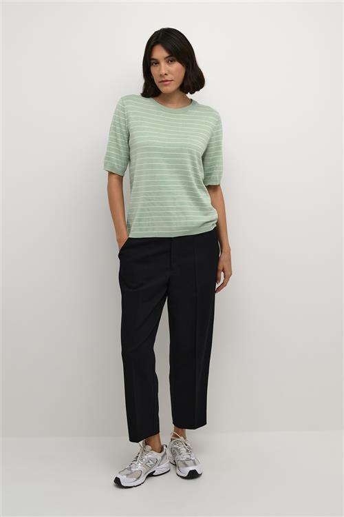 Kaffe Kalizza Striped Knit Kvinde Granitegreen/turtledove Stripe Kortærmet Strik Str L - hos Magasin