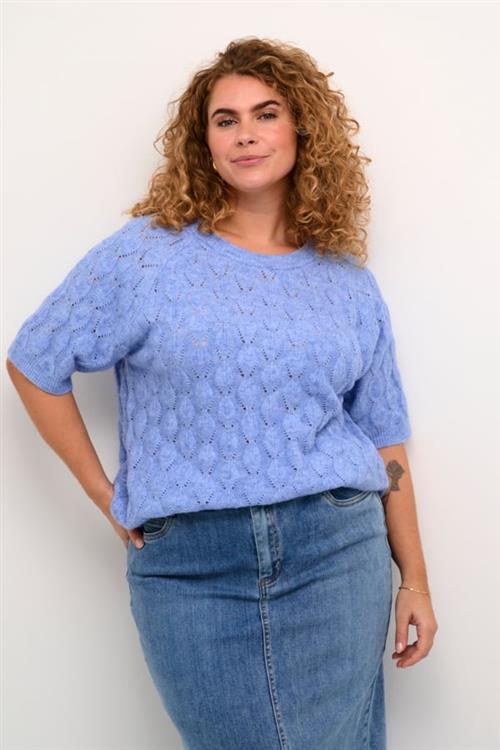 Se Kaffe Curve Kcnalene Knit Pullover Kvinde Vista Blue Melange Sweaters Str S - hos Magasin ved Magasin