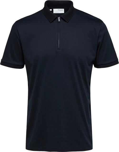 Selected Homme Slhfave ZIP SS Polo Noos Mand Sky Captain Kortærmede Poloer Str M - hos Magasin