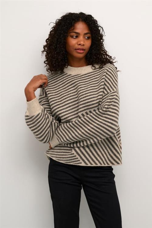 Kaffe Kaverana Knit Pullover Kvinde Feather Gray Melange / Black Sweaters Str S - hos Magasin