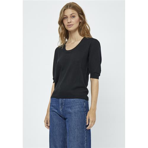 Minus Mspam Scoop Neck Knit Tshirt Kvinde Black Kortærmede T-shirts Str L - hos Magasin