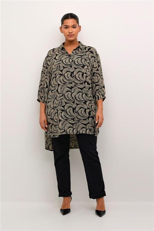 Se Kaffe Curve Kcsonna Shirt Kvinde Black Deep/antique White Print Langærmede Bluser Str 44 - hos Magasin ved Magasin