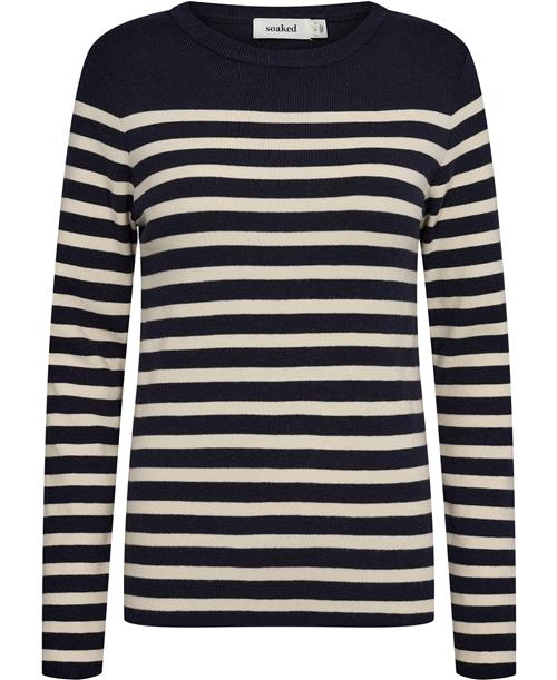 Soaked in Luxury Slpina Striped Tee LS Kvinde Night Sky With White Stripe Sweaters Regular Fit Str XL - hos Magasin