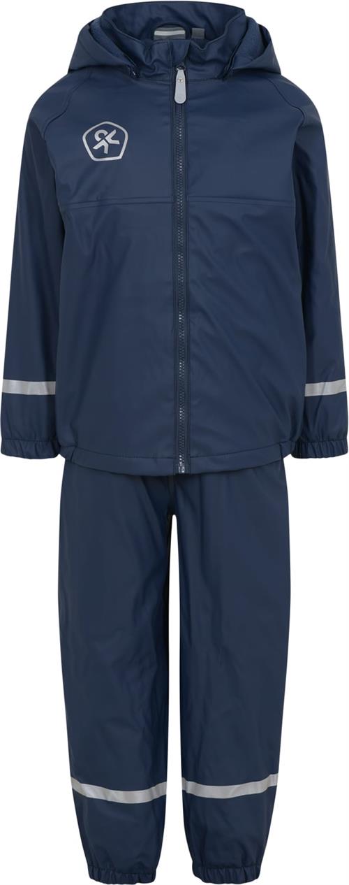 Color Kids Rain set PU w. Fleece Lining Str 98 Unisex - Dress Blues Regntøj hos Magasin