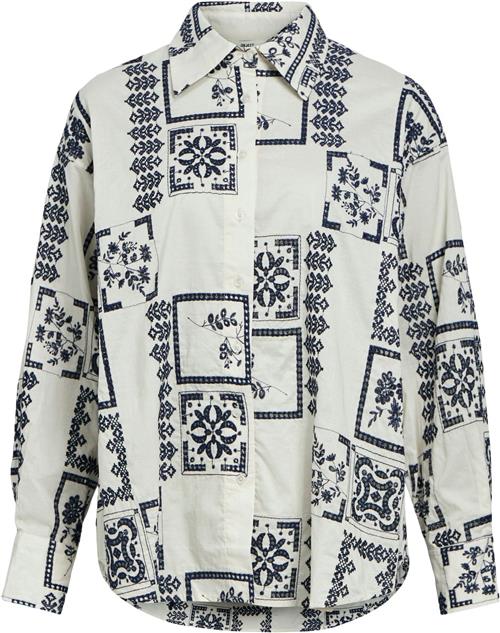 Object Objdicte L/S LO Shirt CC1 AW Kvinde White Sand/sky Captain Embroidery Langærmede Skjorter Str 40 - hos Magasin