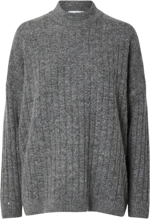 Se Selected Femme Slfmaline LS Knit High Neck Noos Kvinde Grå Sweaters Str L - hos Magasin ved Magasin