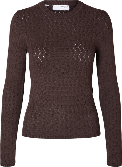 Selected Femme Slfcabala LS Knit Oneck Kvinde Coffee Bean Sweaters Tight Fit Str S - hos Magasin