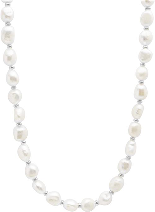 Nialaya Men's Baroque Pearl Choker With Stainless Steel 20 - Halskæder hos Magasin