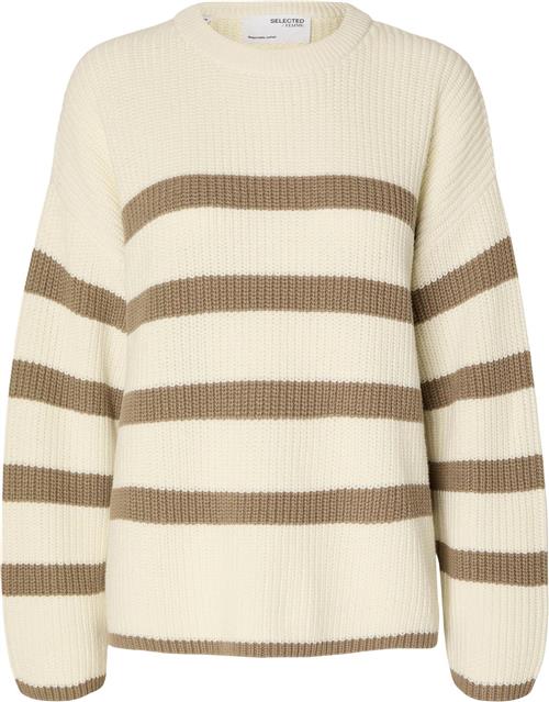 Selected Femme Slfbloomie LS Knit Oneck Noos Kvinde Snow White/greige Sweaters Str L - hos Magasin