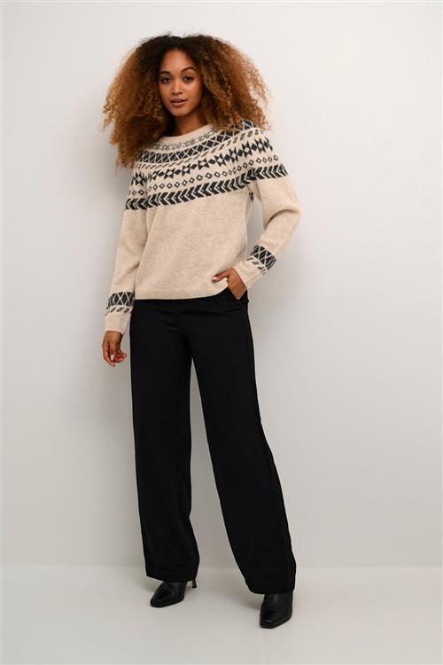 Cream Crcherrie Knit Pullover Kvinde Ancient Scroll Jaquard Sweaters Str M - hos Magasin