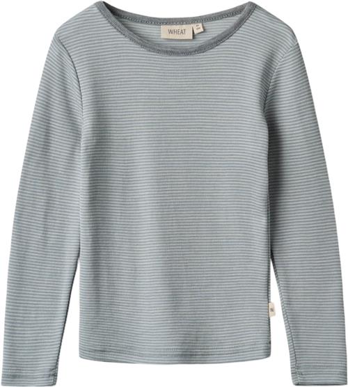 Se Wheat Langærmet Uld Tshirt Str 116 cm / 6 år Uld - Navy Stripe Langærmede T-shirts hos Magasin ved Magasin