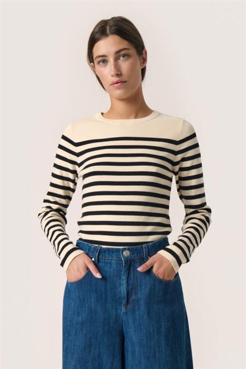 Soaked in Luxury Slpina Striped Pullover LS Kvinde White With Black Stripe Sweaters Regular Fit Str L - hos Magasin