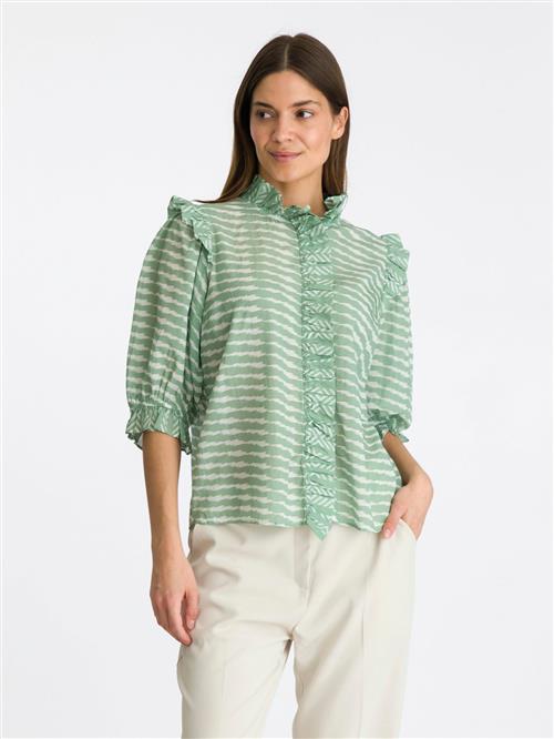 Neo Noir Chacha Graphic Blouse Kvinde Dusty Green Kortærmede Bluser Str 44 - Viskose hos Magasin