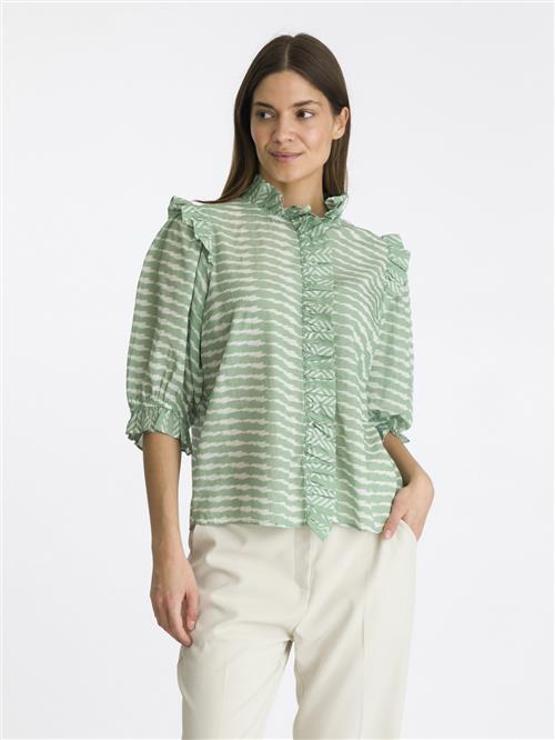 Neo Noir Chacha Graphic Blouse Kvinde Dusty Green Kortærmede Bluser Str 34 - Viskose hos Magasin